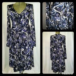 🍁Tahari Wrap Dress Blue Purple Paisley Small NEW